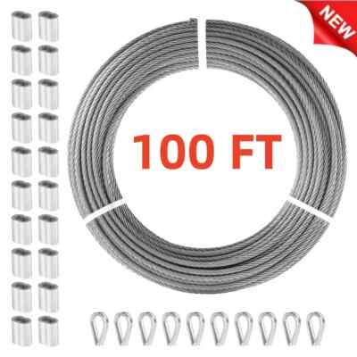 Stainless Steel 1/8'' 7x7 Wire Rope 100ft Durable Cable for Railing & General Use