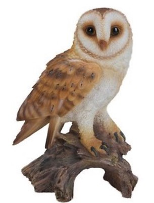 Large Realistic Common Barn Owl Swooping Over Tree Stump Glass Eyes Statue 30/"L