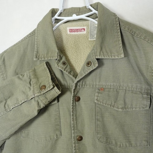 Vintage Quicksilver Military Workwear Jacke Sherpa Futter Grün Herren S Y2K