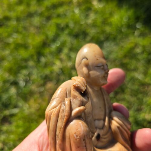 Chinese Antique 18th/19th century Carved Soapstone Luohan Buddha Figure - Picture 14 of 17