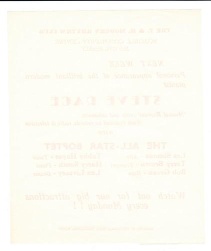 Steve Race Tubby Hayes T & H Modern Rhythm Club Flyer Advert - Picture 2 of 2