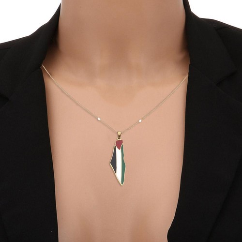 Collana Ciondolo Mappa Bandiera Palestina Israele 60cm Catena Acciaio Inox Uomo Bella - Foto 12 di 17
