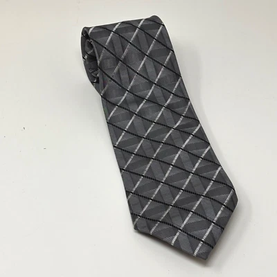 Boca Classics Mens Wide Neck Tie Silver Gray Black Geometric Pattern 100% Silk - Image 1 of 4