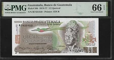 Guatemala 1/2 Quetzal 1974 PMG 66 EPQ UNC P#58b Series R, Water Mark: Tecun Uman