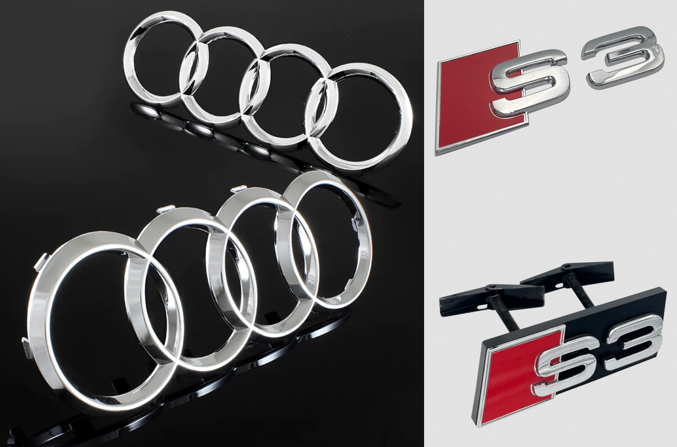 For Audi S3 Car Hood Rear Rings Front Grille Emblem Trunk Sticker Decal Chrome