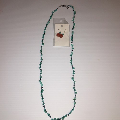 Vntg 40” Turquoise & Alexandrite Cats Eye Adjustable Necklace & .925 Earrings - Picture 9 of 10