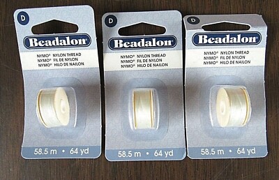 BEADALON Nylon Thread 3 Pack White 58.5 m/64 yd Each BEADALON Nylon Thread 3 Pack White 58.5 m/64 yd Each