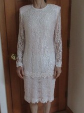 Brilliante by J.A. Women's Medium Pink Lacy Beaded Rayon Evening Party Dress VGC
