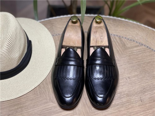 Borlas Mocasines Sin Cordones Vestido Formal Fiesta Cuero Real Hombres Boda Zapatos Planos - Imagen 9 de 26