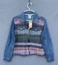 Tru Luxe Jacket Womens Small Patched Tweed Boucle Denim Button