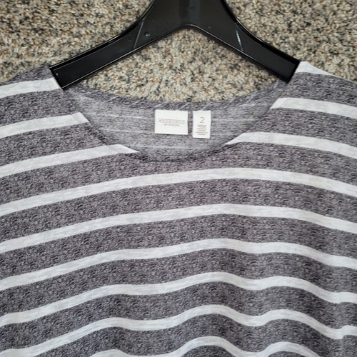 Chicos Weekends Top Womens 2 US Large Gray Striped Cap Sleeve Casual Ladies - Picture 4 of 8