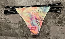 NWT VICTORIA'S SECRET PINK M SWIRL WATERCOLOR LOGO STRAPPY RARE THONG PANTIES