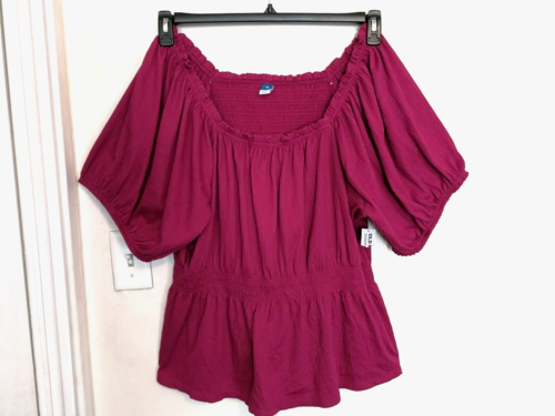 Old Navy Womens Blouse 3X Plus Purple Ruffle Square Neck Puff Sleeve Shirt Top