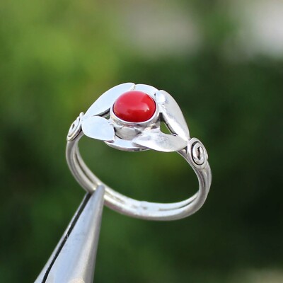 Sizable Handmade Jewelry Coral Sterling Silver Overlay 5 Grams Ring Size 9 US Black Onyx Ethnic Sizable Handmade Jewelry Coral Sterling Silver Overlay 5 Grams Ring Size 9 US Black Onyx Ethnic