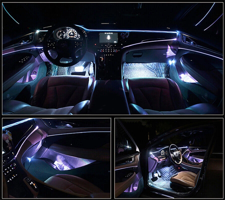 Lámpara de atmósfera LED RGB 4 en 1 luz de decoración de interiores de automóviles banda de fibra óptica de 5M hágalo usted mismo Foto 4 de 4