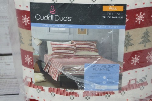 Cuddl Duds Heavyweight Flannel Full Size 4 Pc Sheet Set Truck Fairisle Christmas - Picture 6 of 14