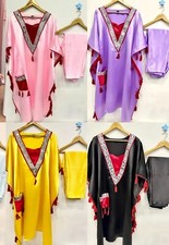 Designer Kaftan Dress with Tassels, Embroidered V-Neck, Long Length