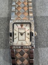 Rare Ladies Croton stainless steel rose gold tone watch Diamond accents.
