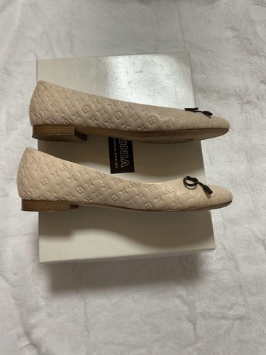 LOUIS VUITTON Monogram Embossed Pumps ballet shoes Ribbon Beige 37/US7 NoBox - Picture 16 of 24