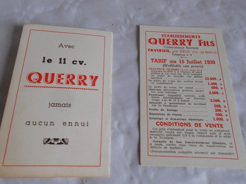 Vintage original Querry Fils Tractors Price list 1939 11 CV Type Mi - Picture 3 of 3