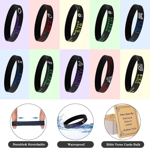 100 Sets Inspirational Bracelets with Cards Bible Verse Bracelets Silicone Wr... - Picture 2 of 7
