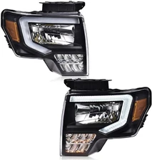 LED DRL Headlights 2009-2014 Ford F150 Driver Passenger Clear Black Lens Lamps