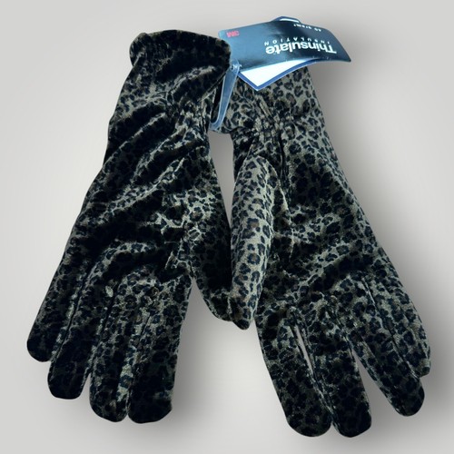 Neu mit Etikett Croft & Barrow Leopard Samt Handschuhe Einheitsgröße braun schwarz Thinsulate 40 g - Bild 2 von 8