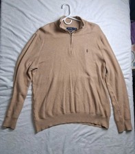 Polo Ralph Lauren Beige Pima Cotton Quarter-Zip Mock Neck Pullover Sweater Sz L