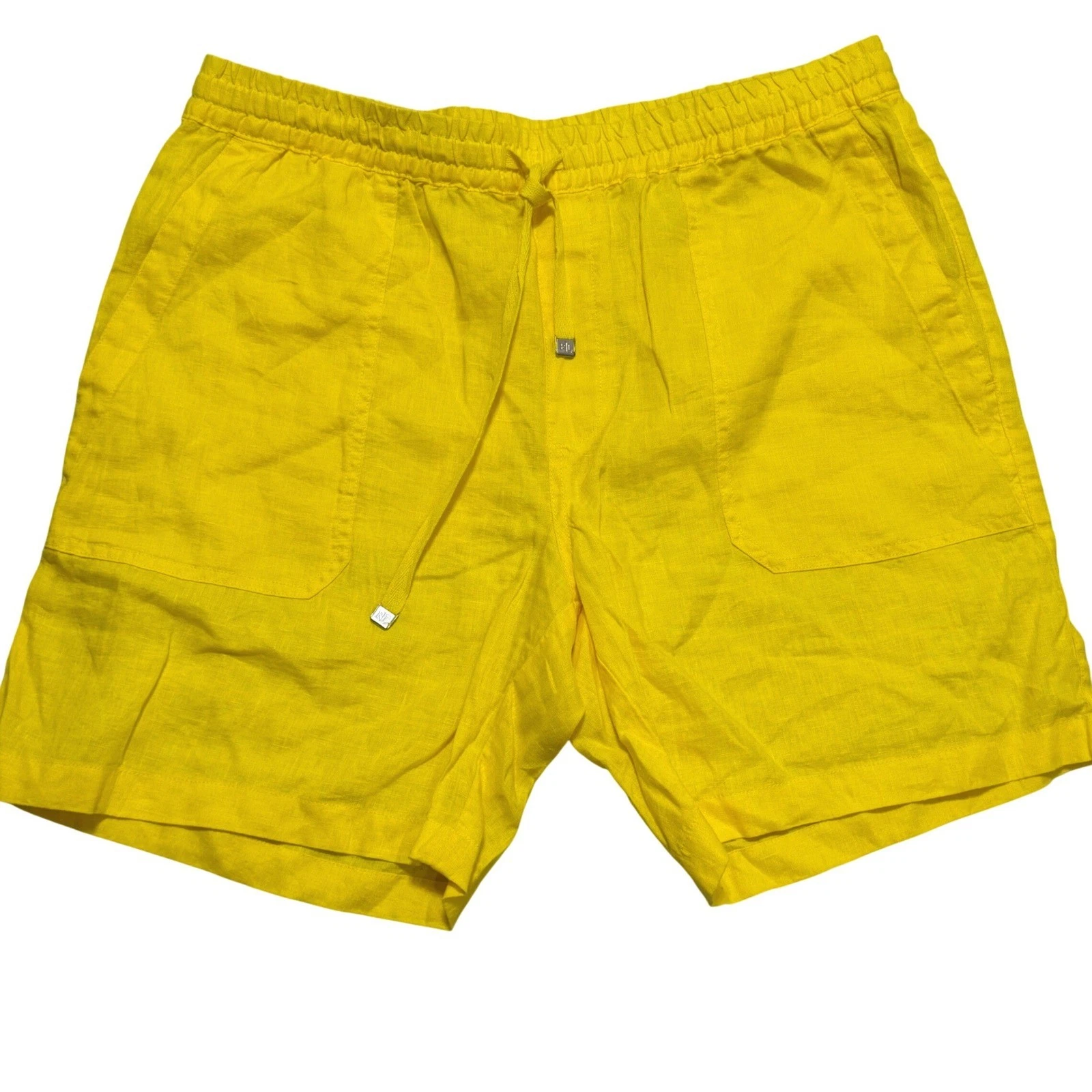 Lauren Ralph Lauren Linen Shorts Womens 12 Yellow Drawstring Summer Beach Casual