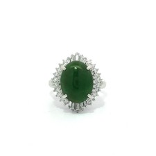 Classic Platinum GIA 4.23ctw Burma Spinach Green A Jade w/ Diamond Ring