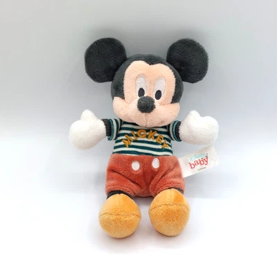 Petite peluche doudou Mickey DISNEY BABY tee-shirt vert blanc grelot 19 cm - Photo 1/4