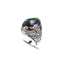 925 Sterling Silver Mens Ring with Mystic Topaz Gem Stone, Handmade Men Silver