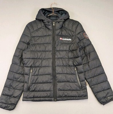 Napapijri Puffer Jacke Herren Small Grau Kapuze Stepp Winter Mantel Freizeit