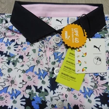 PUMA ARNOLD PALMER Mens S SMALL POLO SHIRT FLORAL WHITE GLOW DEEP NAVY GOLF AP