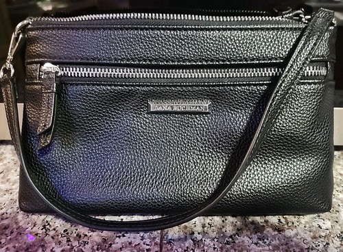 DANA BUCHMAN Black Pebbled Faux Leather Purse - 3 Pockets - 9 x 6 " Nice!