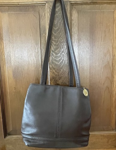 Vintage Stone Mountain USA braune Leder Schultertasche doppelte Griffe dreifacher Einstieg - Bild 7 von 18