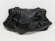 Cole Haan Satchel Handbag Black Pebbled Leather Multi-pocket