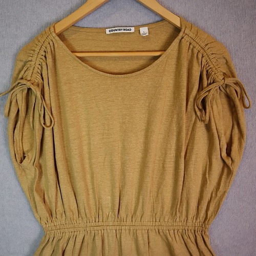 Country Road Womens Tie Detail Maxi Dress Size L Linen Blend Ruched Cap Sleeve - Photo 4/12