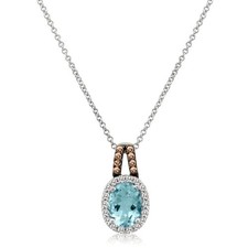 Le Vian 14K White Gold Pendant Necklace 1.20 cts Aquamarine Chocolate Diamonds