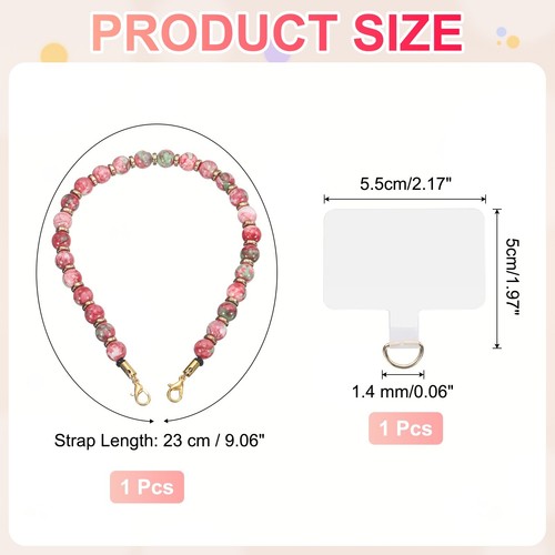 Marble Beaded Phone Wrist Strap, Cellphone Lanyard with Tether Tab, Red - Zdjęcie 2 z 6