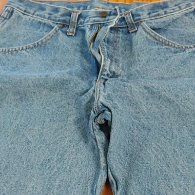 Rustler Straight Jeans Blue Light Wash Cotton Denim 5-Pocket Zip Logo - Image 1 of 4