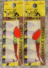 2 Packs Mack’s Kokanee Killer Spinners Glow UV Orange Blade 16221 Red Glow Hook