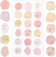 Pink Transparent Pre-Made Wax Stickers, 54 Pcs Adhesive Wax Seal Stickers Birthd