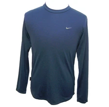 NIKE Men's (Medium) Blue Dri-Fit Long Sleeve Athletic Logo T-Shirt Base Layer
