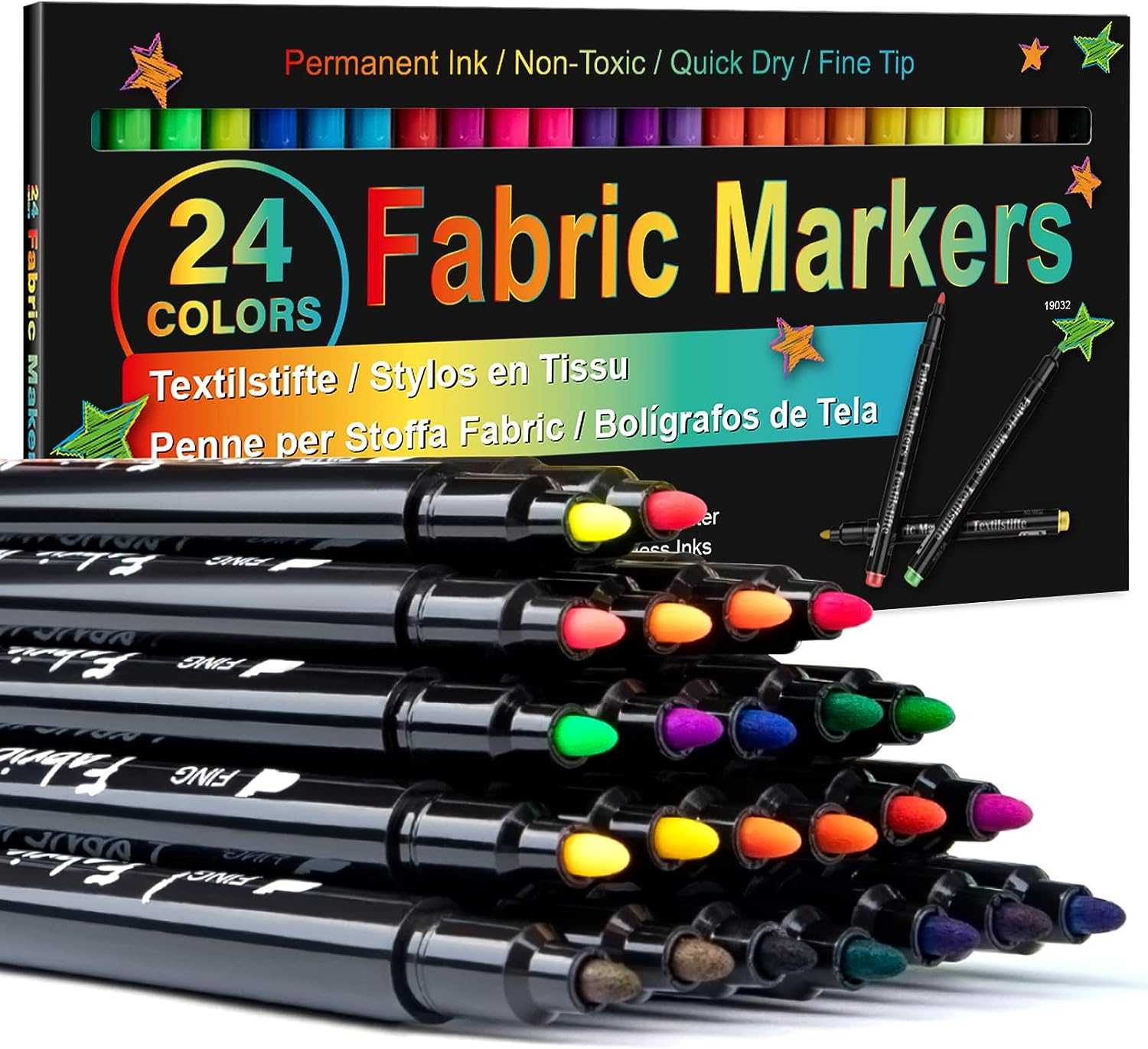 Fabric Markers Permanent for Clothes, 24 Colors Fabric Pens No Bleed, Fine Tip f-image