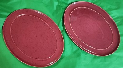 DENBY ENGLAND HARLEQUIN RED OVAL PLATTERS STONEWARE ~ LOT OF 2
