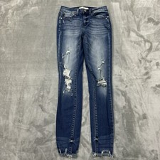 KanCan Jeans Womens 3/25 Blue Skinny Stretch Medium Wash Denim Distressed Logo