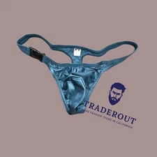 N2N Bodywear Men teal blue wet Fire Island swim Thong swimwear size M L XL