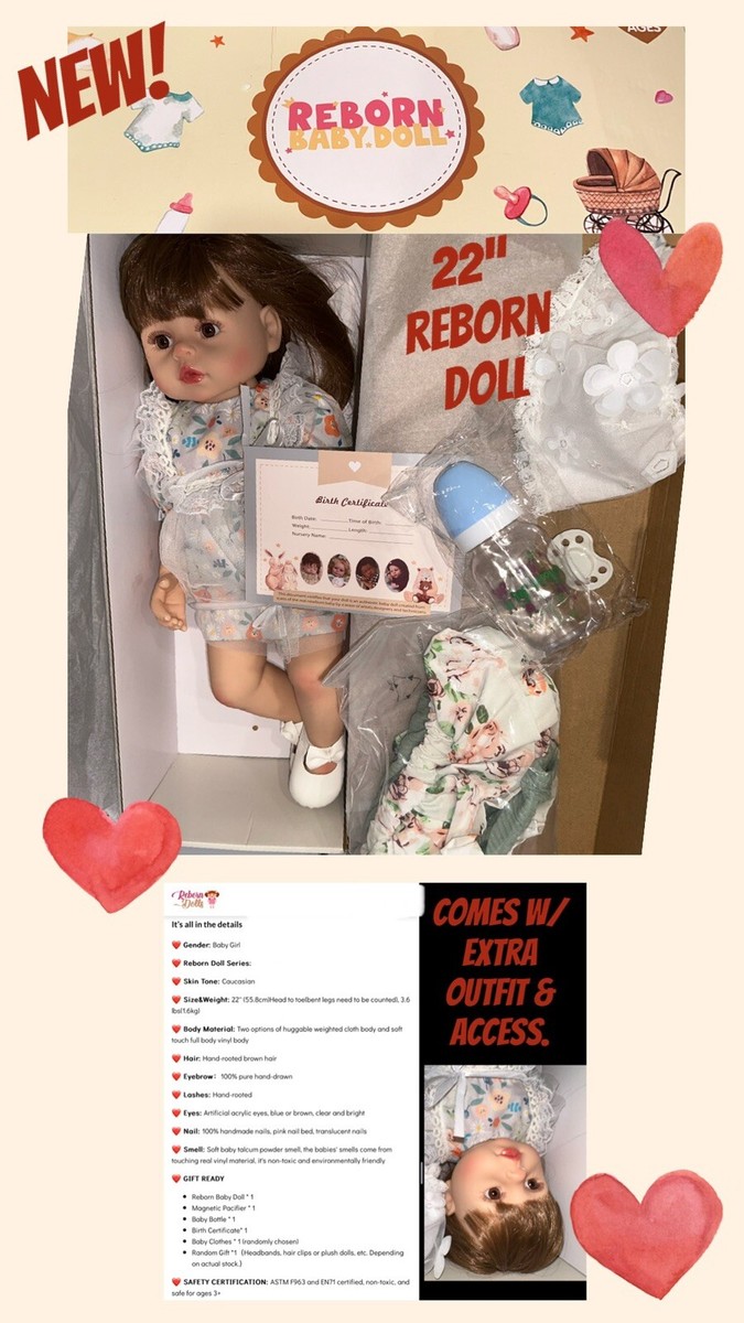 Reborn Baby Doll 22” Toddler Girl Realistic Lifelike Dolls +xtra