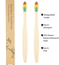 Kids Bamboo Toothbrush Medium Bristles Rainbow, 5 Pack Children's Toothbrushe...